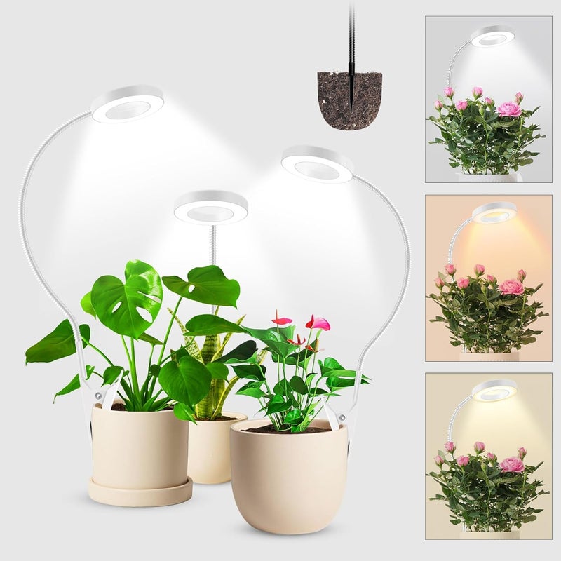 wolezek 2 in 1 Grow Lights for Indoor Plants, 3 Colors Plant Lights for Indoor Growing with 360° Gooseneck, 48 LEDs Full Spectrum Plant Grow Lights Indoor, 6/12/16H Timer, 5 Brightness, White 3 Pack - Image 1